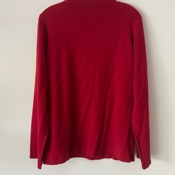 Salon Studio sweater red with knitted flowers and beets used women size L - Picture 2 of 3